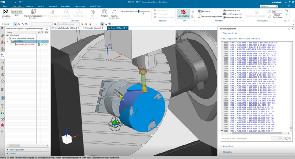 Maschinensimulation auf der Fräsmaschine
