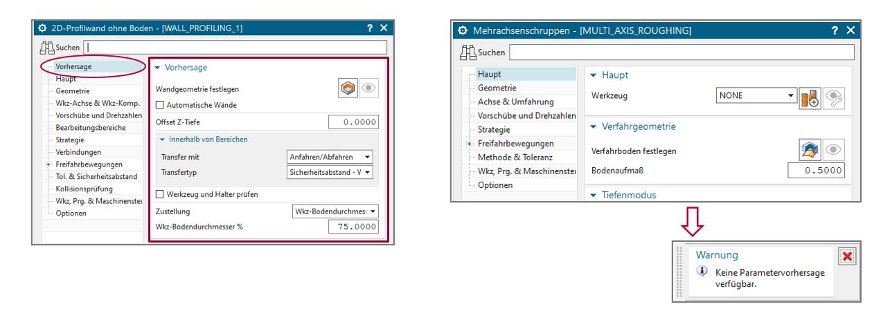 NX CAM Release 2206 - Vorhersage von Operationseinstellungen