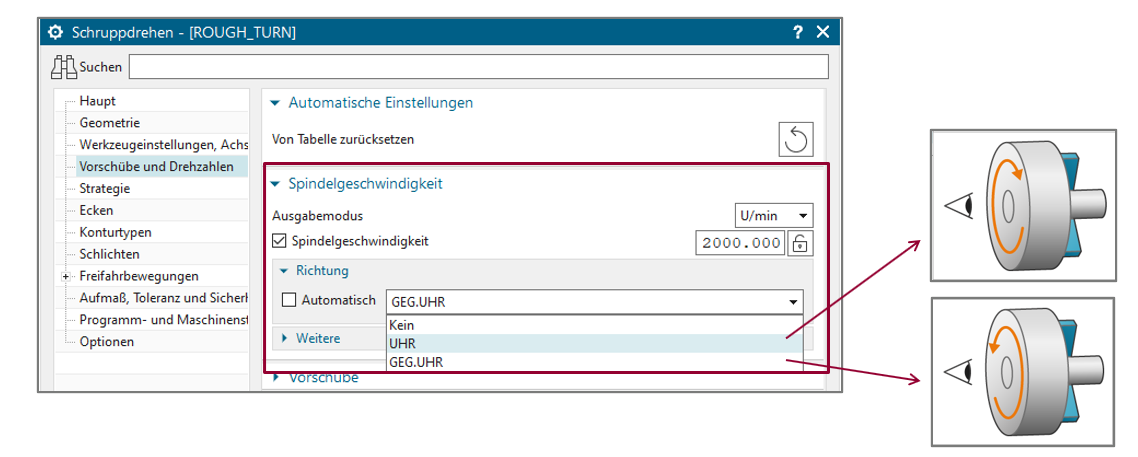 NX CAM Release 2206 - Umgekehrte Spindeldrehrichtung